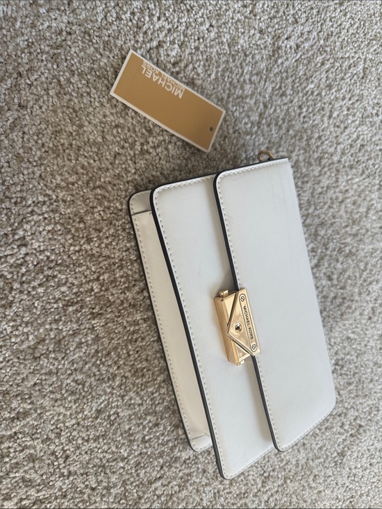 Michael Kors Handbags - Michael Kors White Leather Crossbody with Gold-Tone Lock
